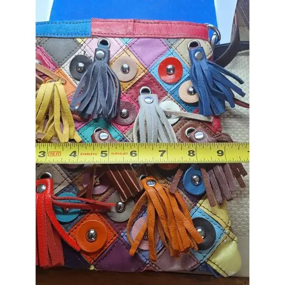 Leather Multicolored Fringe Crossbody 9"x9" NWOT - Picture 10 of 11